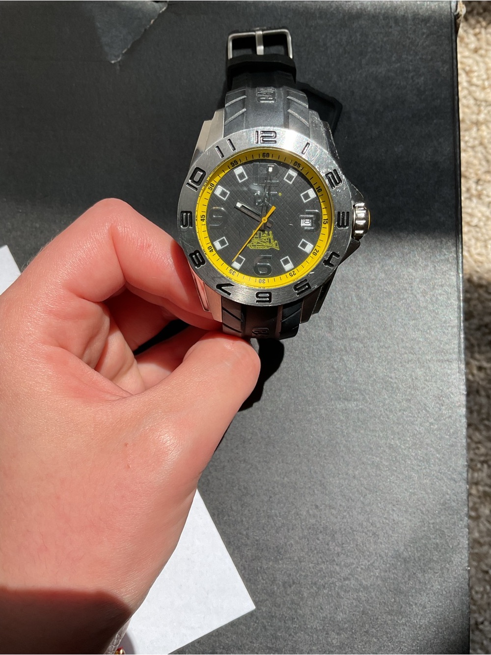 Caterpillar Black and Yellow Sport Watch with Steel Case